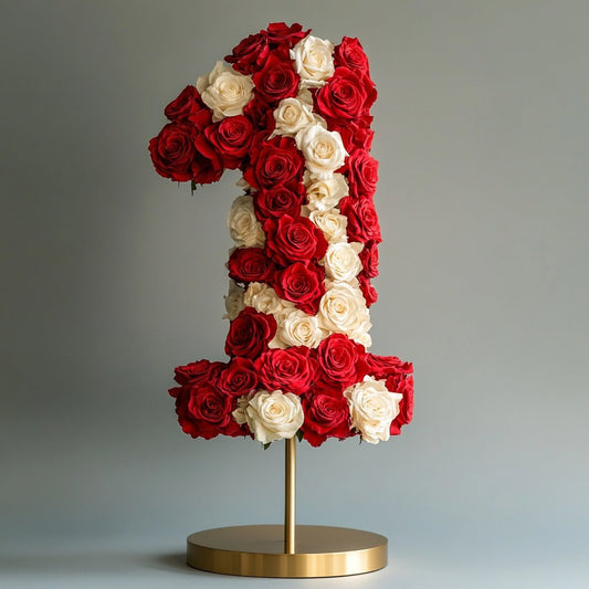 Red and White Rose Eternal Number 1 Lamp - Imaginary Worlds