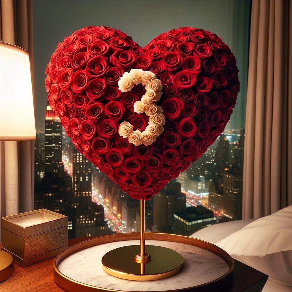 Red Heart Rose Lamp with White '3' - Imaginary Worlds