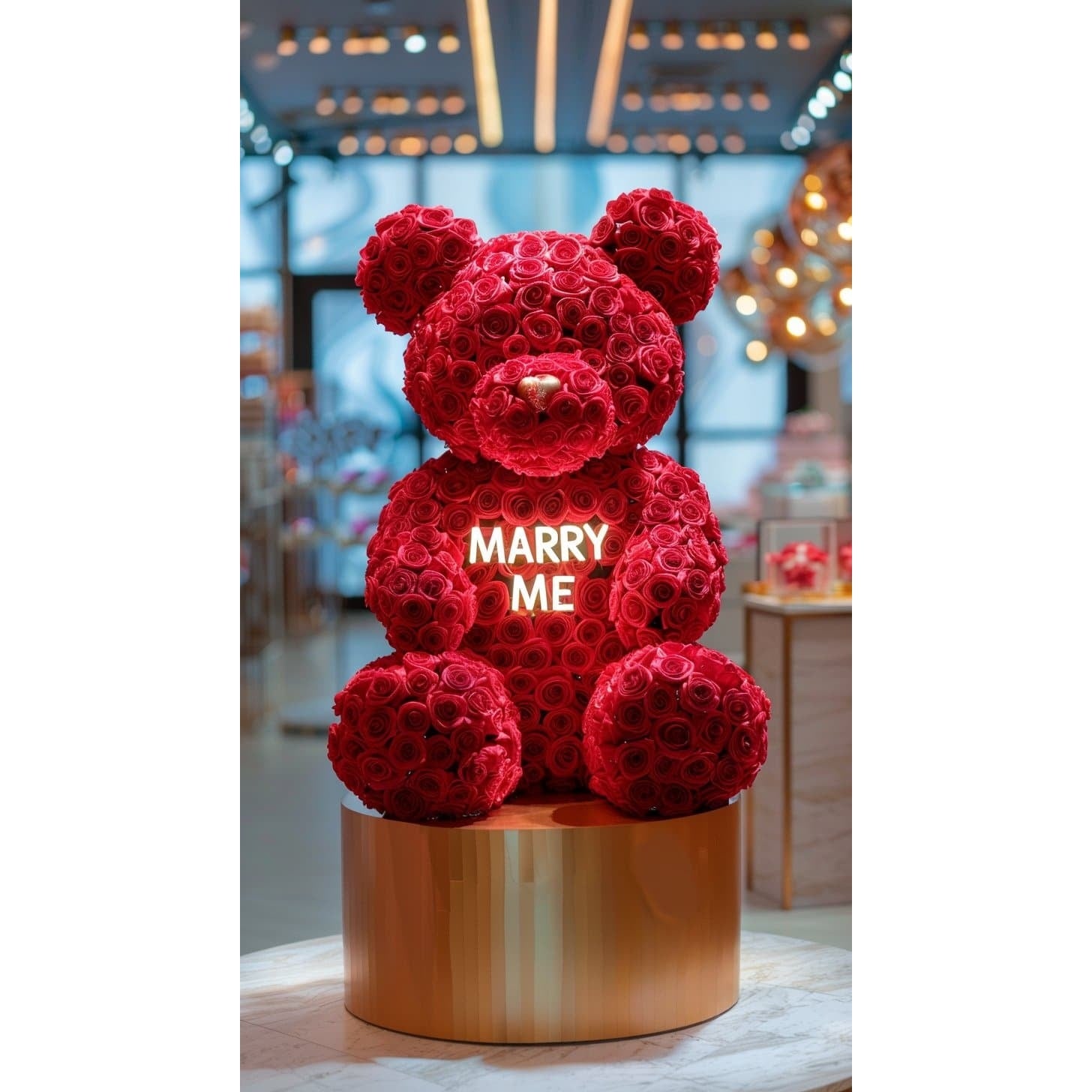 Red Rose Bear with Neon "Marry Me" Message - Imaginary Worlds