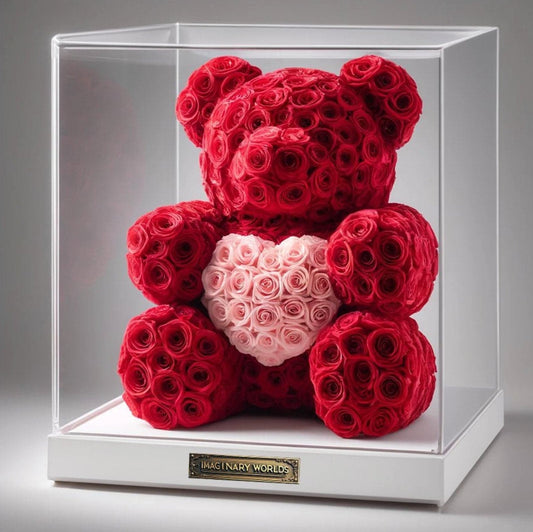 Red Rose Bear with Pink Heart - Imaginary Worlds