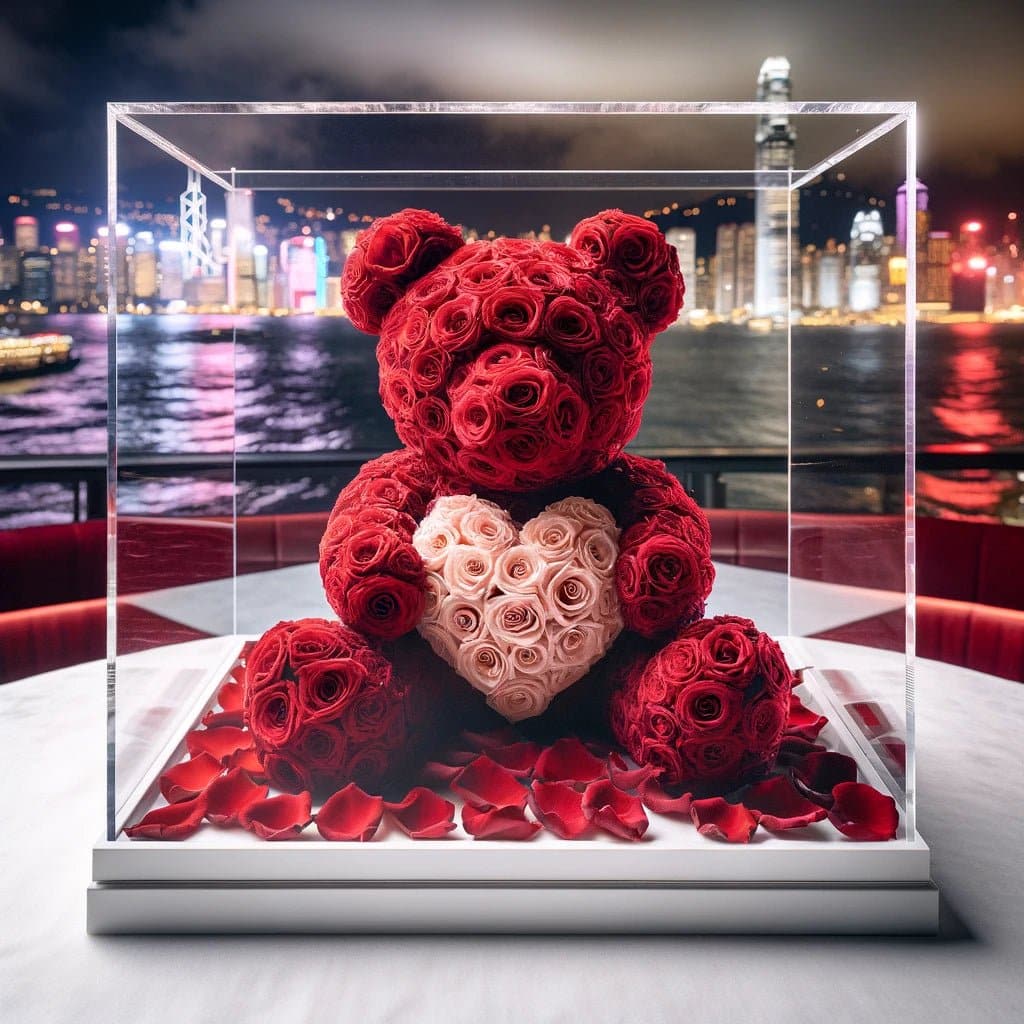 Red Rose Bear with Pink Roses Heart - Imaginary Worlds