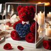 Red Rose Bear with Royal Blue Roses Heart - Imaginary Worlds