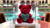 Red Rose Bear with Teal Roses Heart - Imaginary Worlds