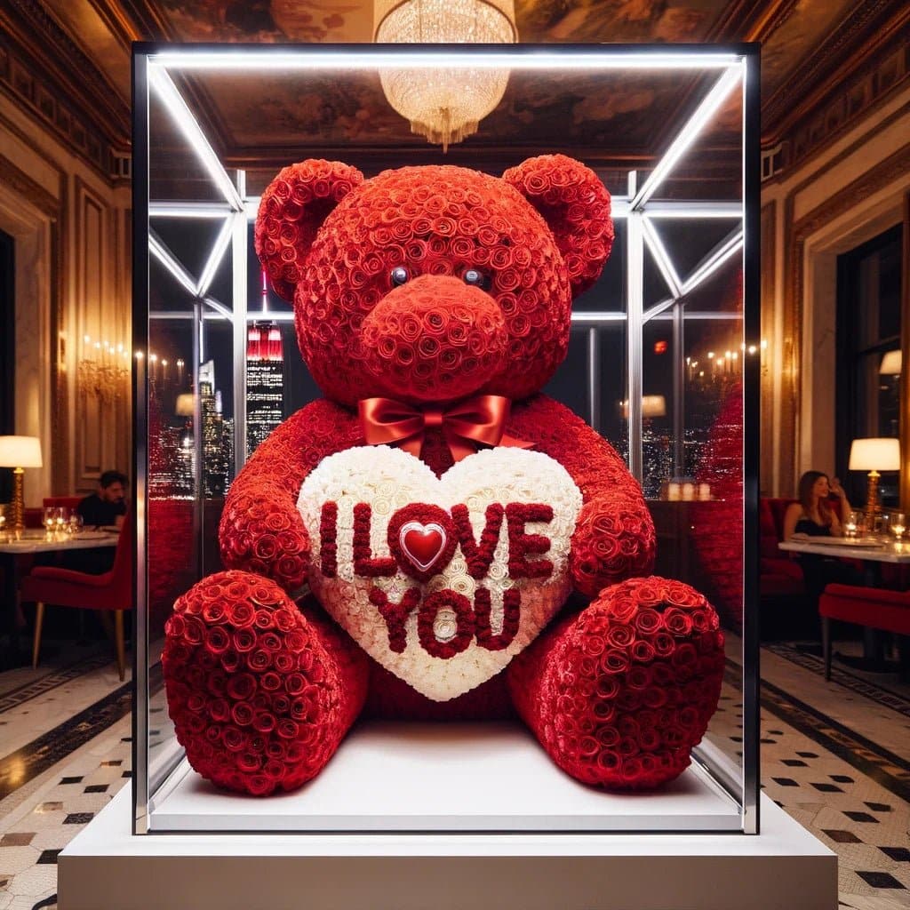 Red Rose Bear with White "I Love You" Heart - Imaginary Worlds