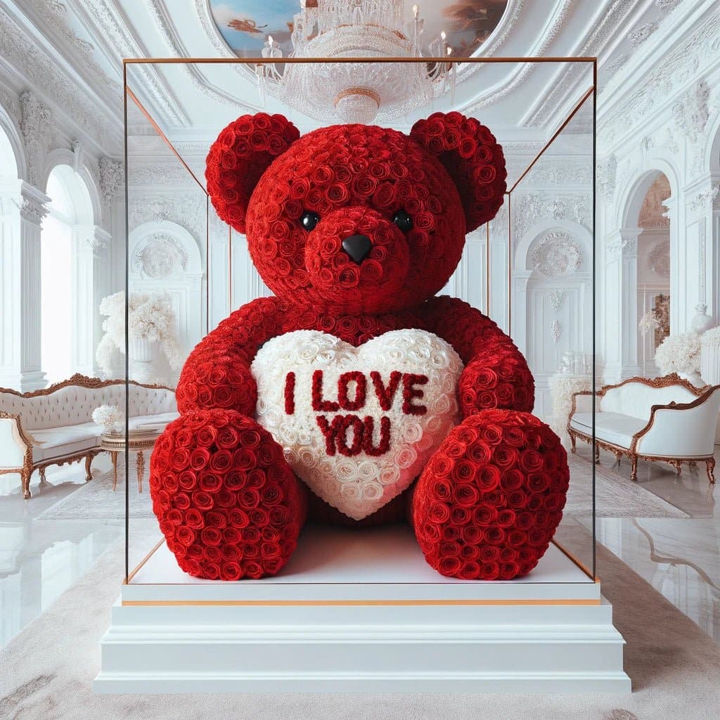 Red Rose Bear with White "I Love You" Heart - Imaginary Worlds