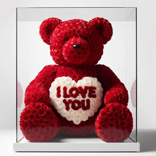 Red Rose Bear with White "I Love You" Heart - Imaginary Worlds