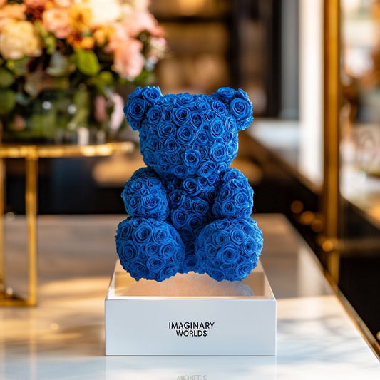 Royal Blue Preserved Rose Bear - Imaginary Worlds