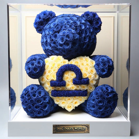 Royal Blue Rose Bear with Custom Zodiac Sign - Imaginary Worlds