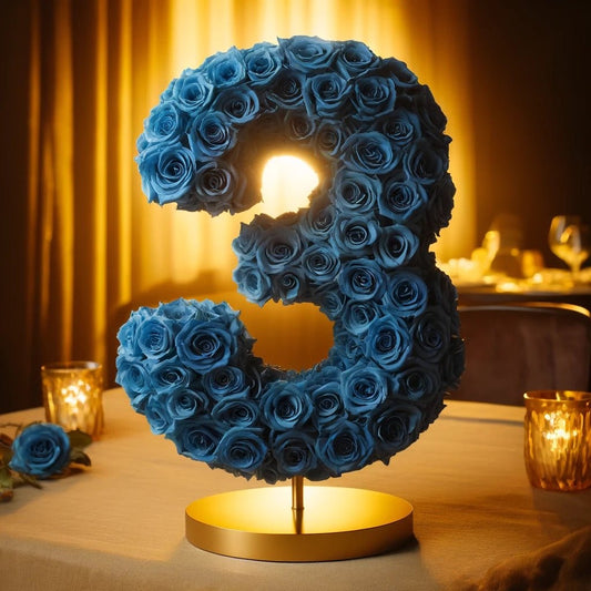 Royal Blue Rose Eternal Number 3 Lamp - Imaginary Worlds