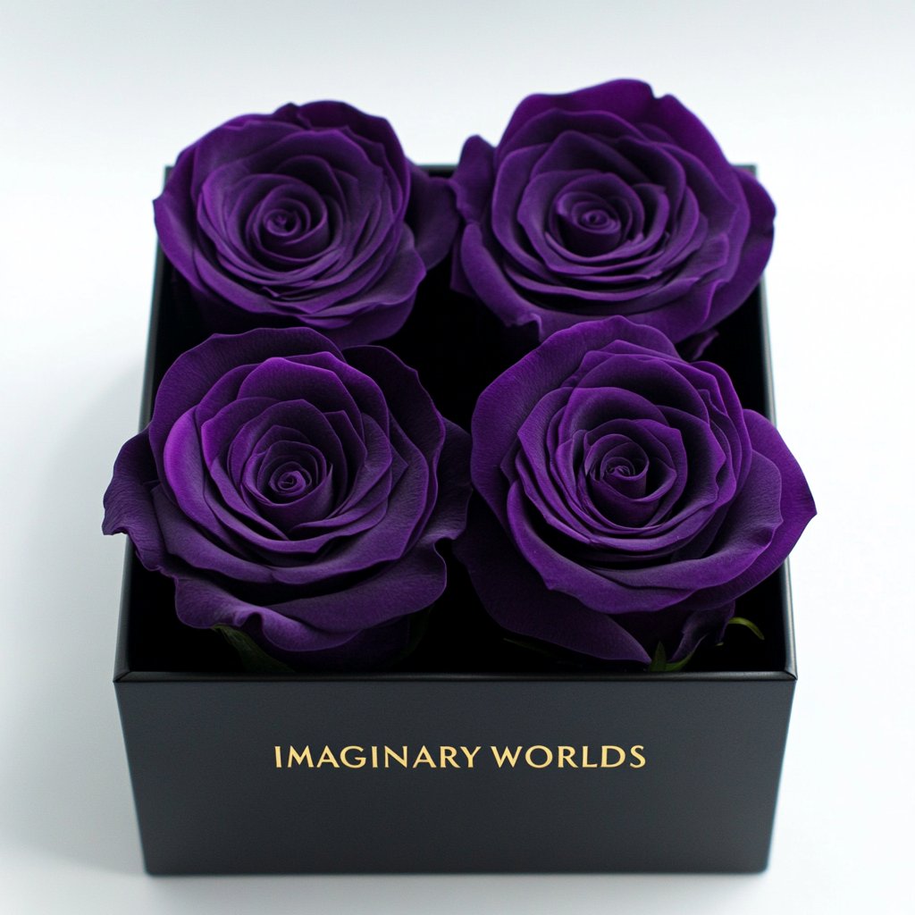 Royal Purple Forever Roses in Black Velvet Box - Imaginary Worlds