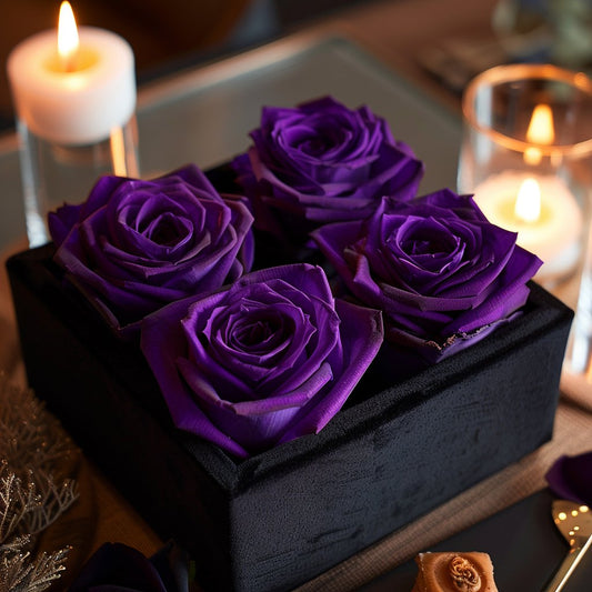 Royal Purple Forever Roses in Black Velvet Box - Imaginary Worlds