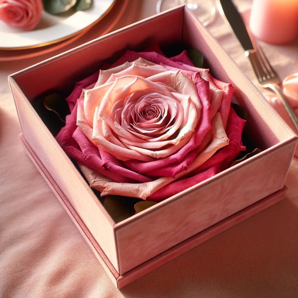 Single Light Pink and Magenta Rose Silk Box - Imaginary Worlds