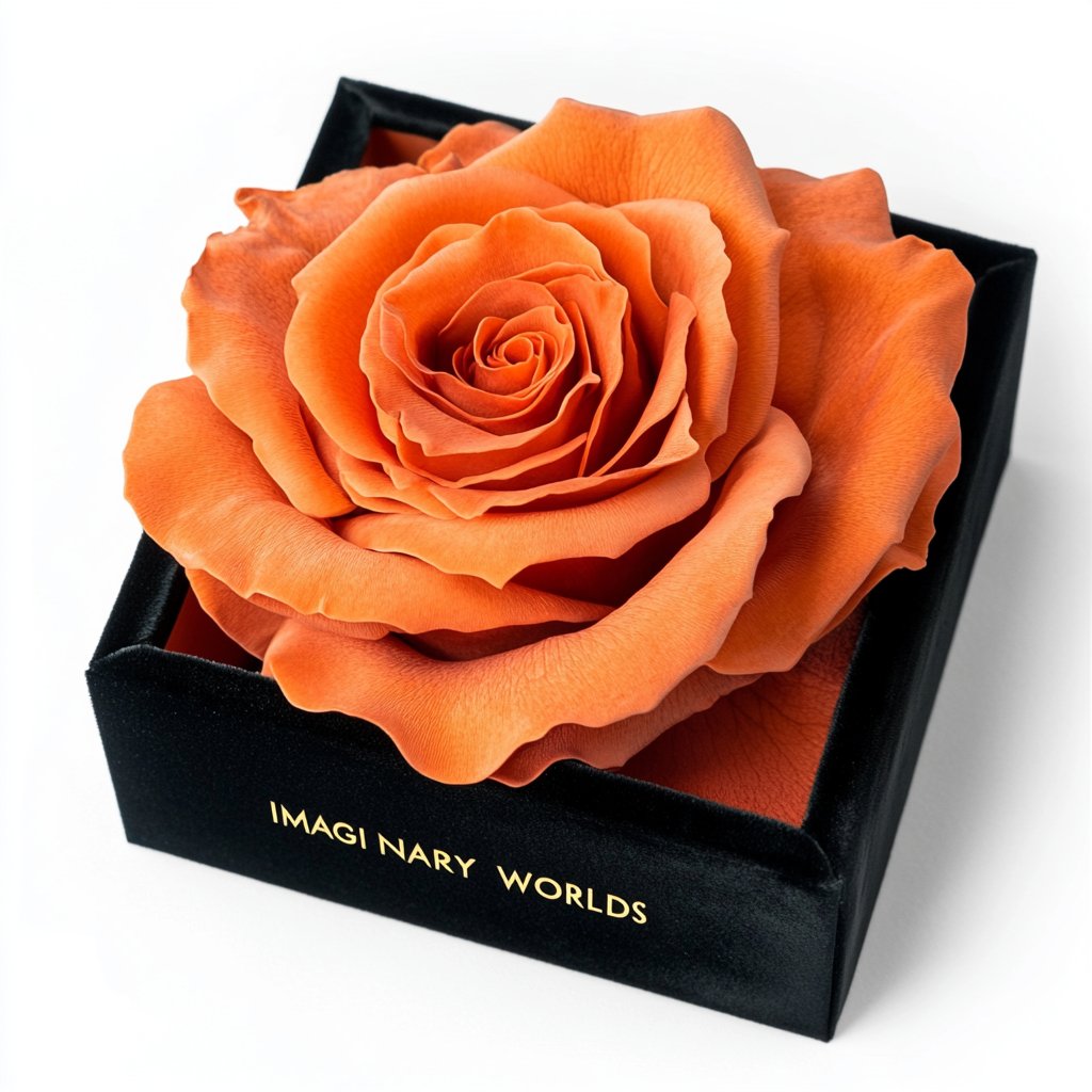 Single Orange Rose Silk Box - Imaginary Worlds