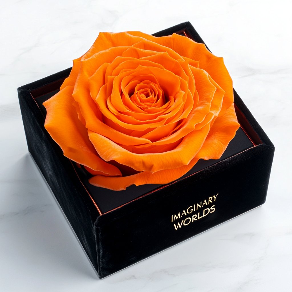 Single Orange Rose Silk Box - Imaginary Worlds