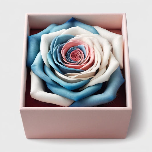 Single Pink, White, and Blue Rose Silk Box - Imaginary Worlds