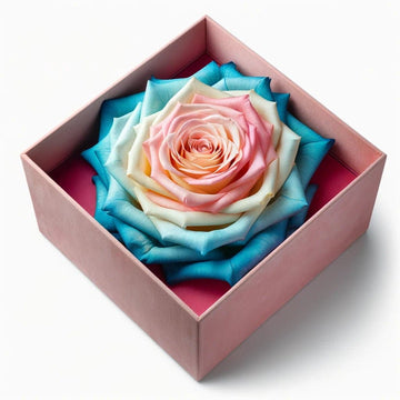 Single Pink, White, and Blue Rose Silk Box - Imaginary Worlds