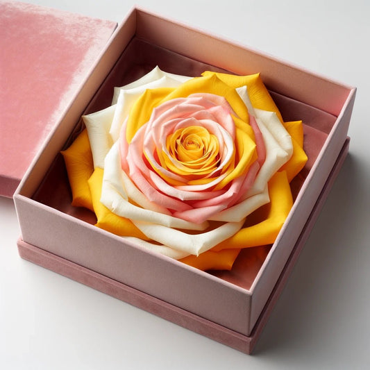 Single Pink, White, and Yellow Rose Silk Box - Imaginary Worlds