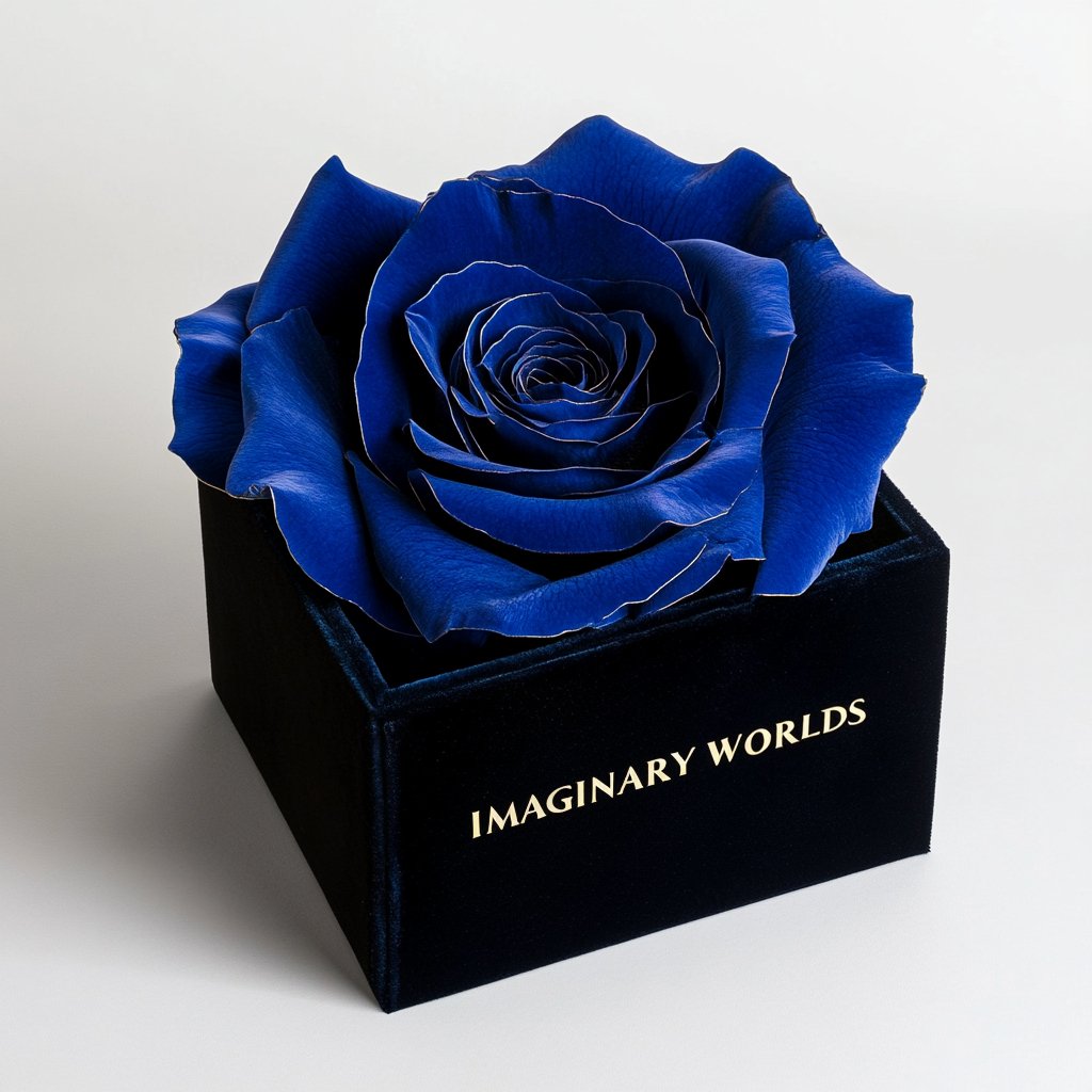 Single Royal Blue Rose Silk Box - Imaginary Worlds