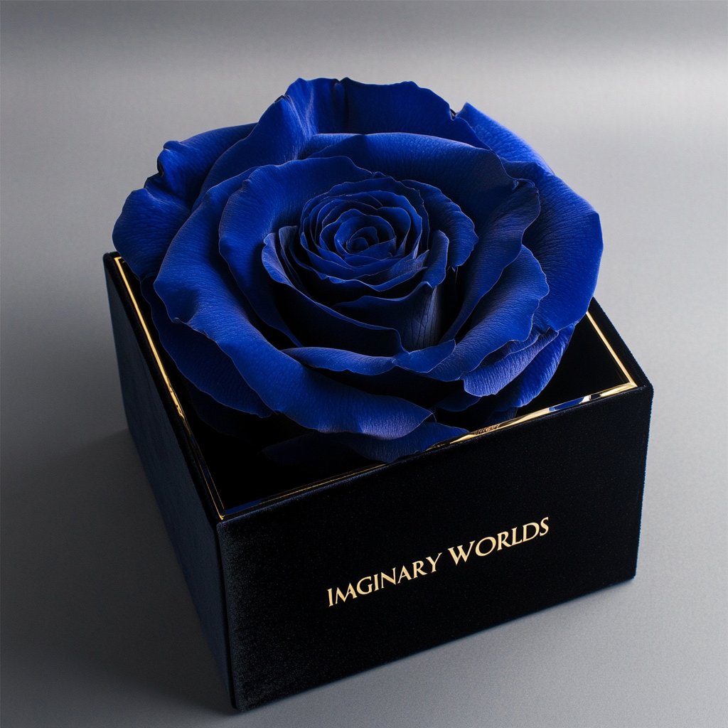 Single Royal Blue Rose Silk Box - Imaginary Worlds