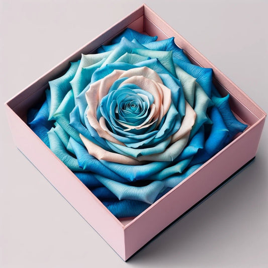 Single White and Blue Rose Silk Box - Imaginary Worlds
