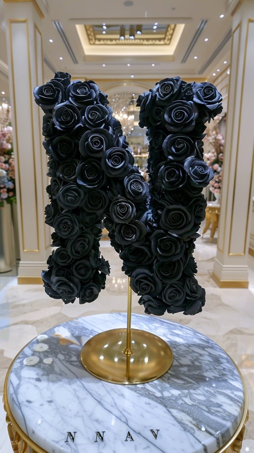 Standing Black Rose Letter N Lamp - Imaginary Worlds