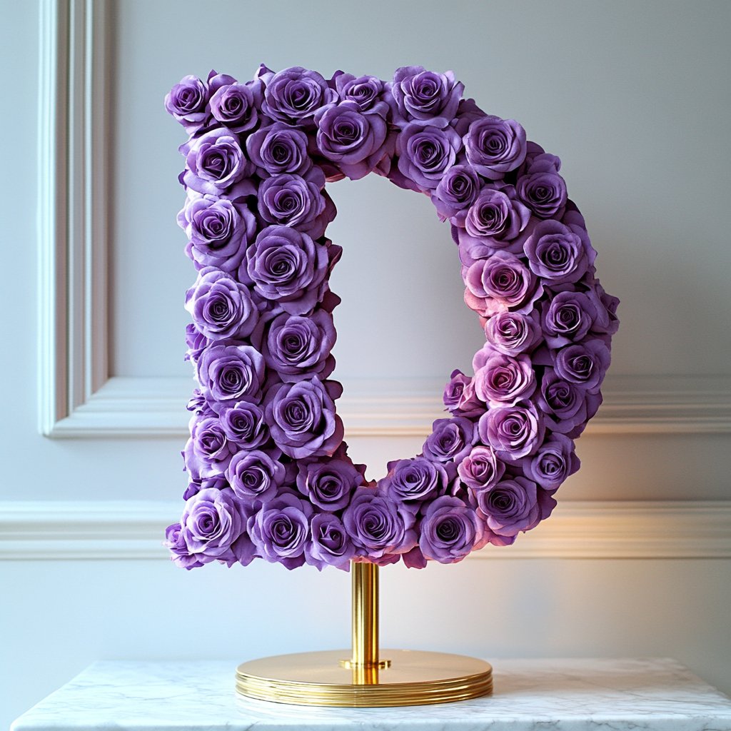 Standing Purple Rose Letter D Lamp - Imaginary Worlds