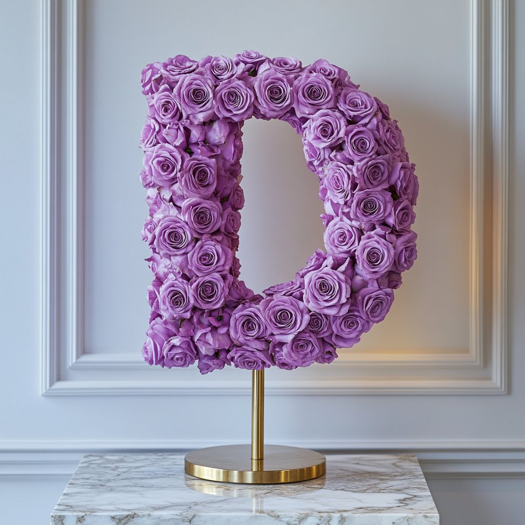 Standing Purple Rose Letter D Lamp - Imaginary Worlds