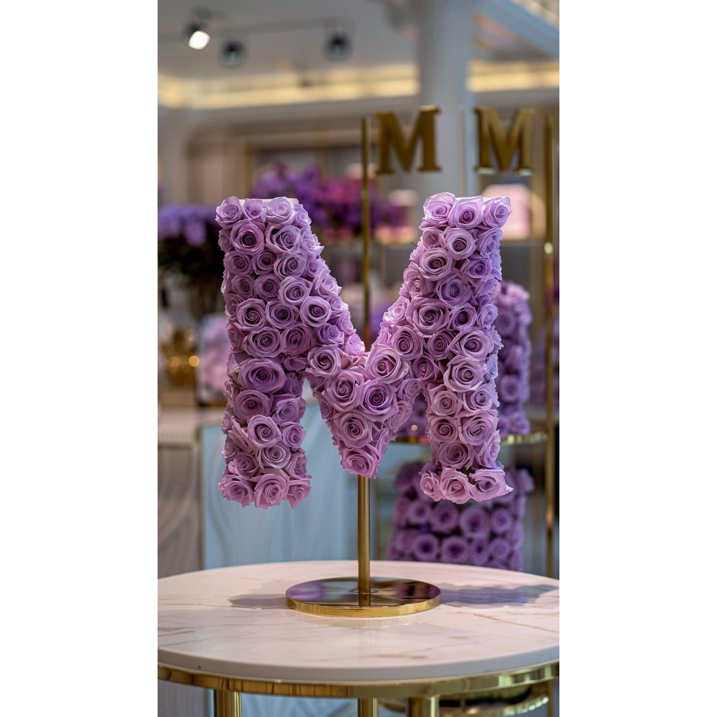 Standing Purple Rose Letter M Lamp - Imaginary Worlds