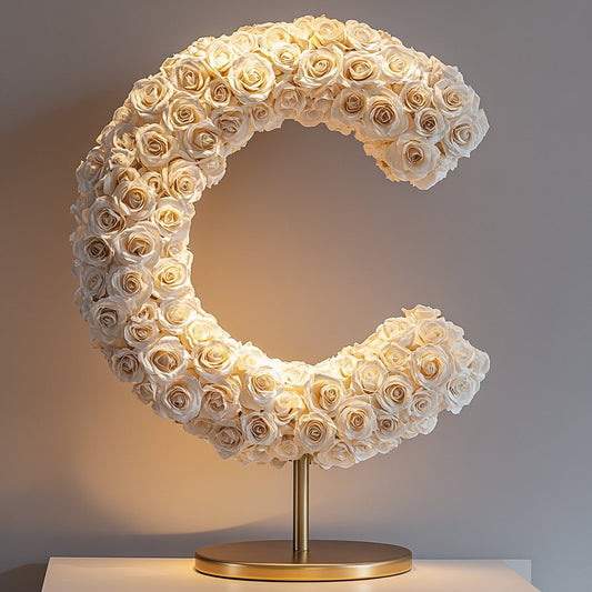 Standing White Rose Letter C Lamp - Imaginary Worlds