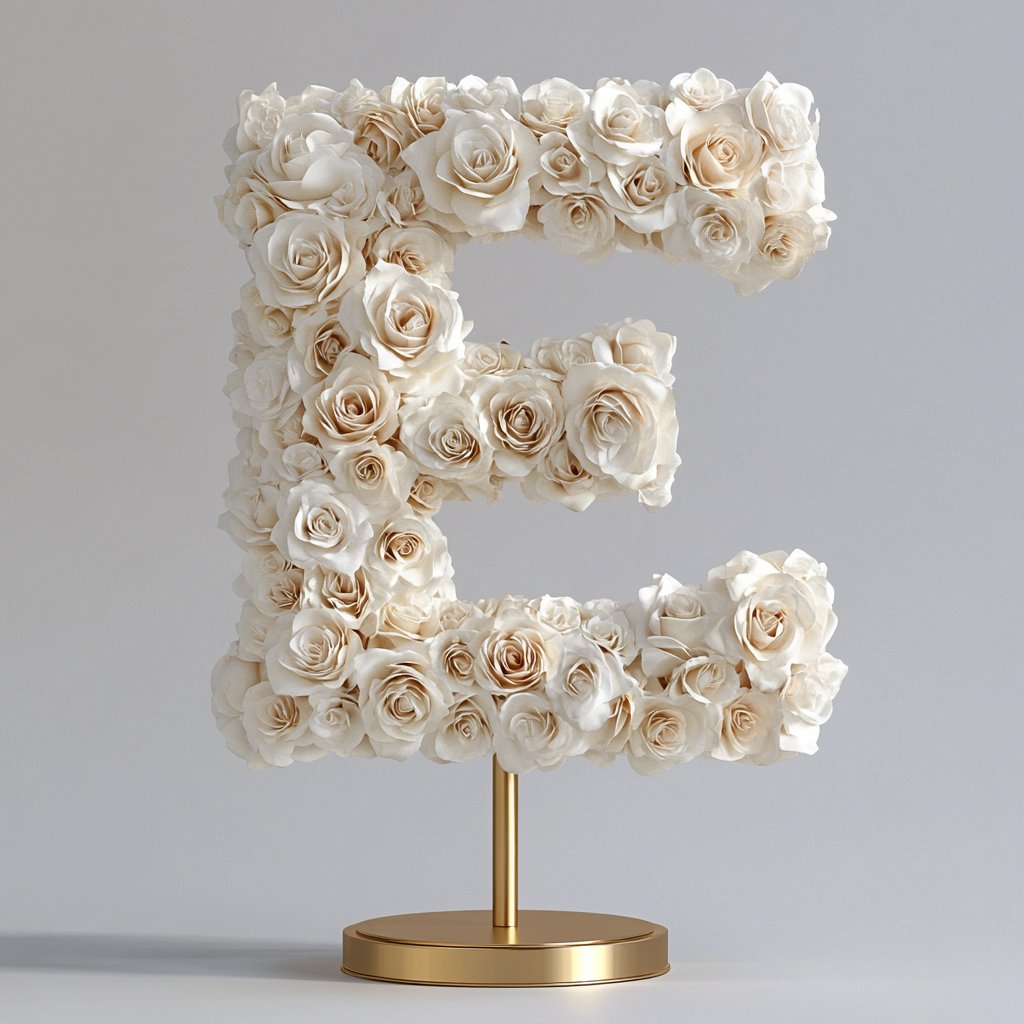 Standing White Rose Letter E Lamp - Imaginary Worlds