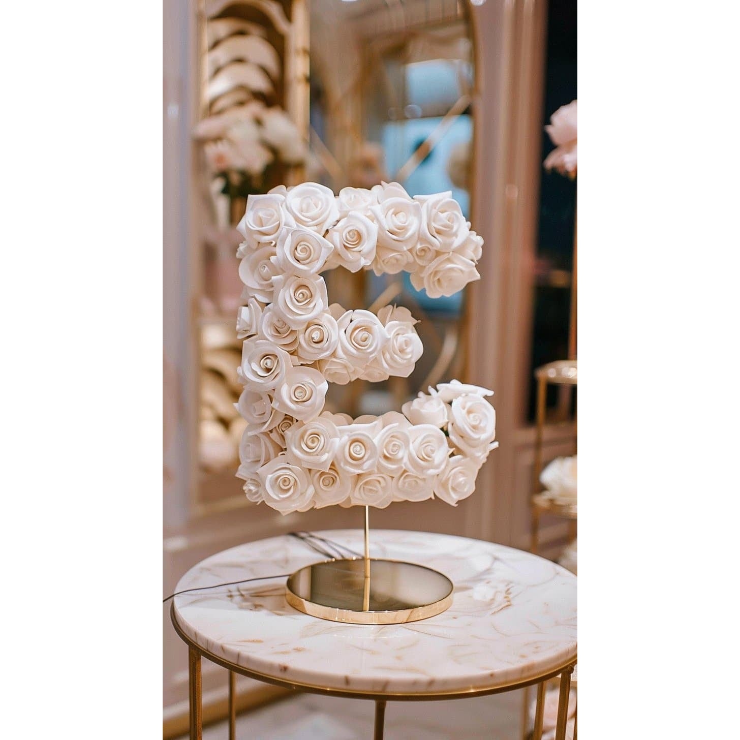 Standing White Rose Letter E Lamp - Imaginary Worlds