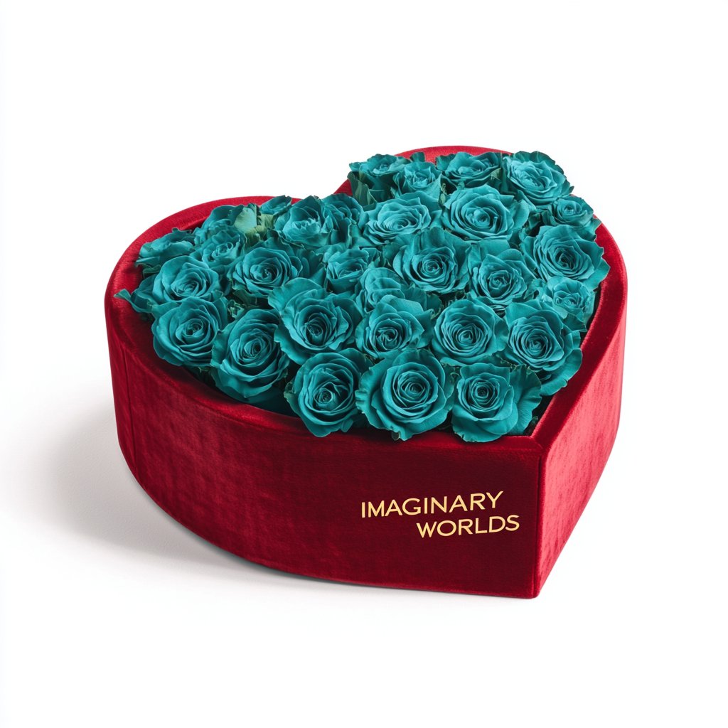 U Shape Roses Teal Forever Roses in Heart-Shaped Velvet Box – Preserved Roses at ...