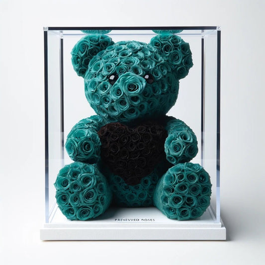 Teal Rose Bear with Black Roses Heart - Imaginary Worlds