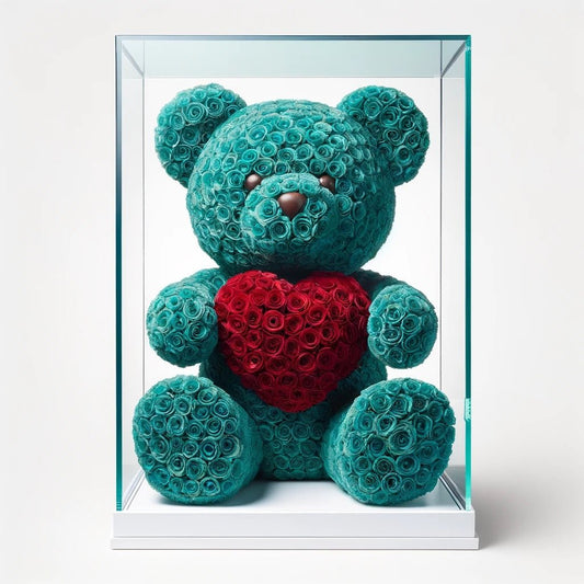 Teal Rose Bear with Red Roses Heart - Imaginary Worlds