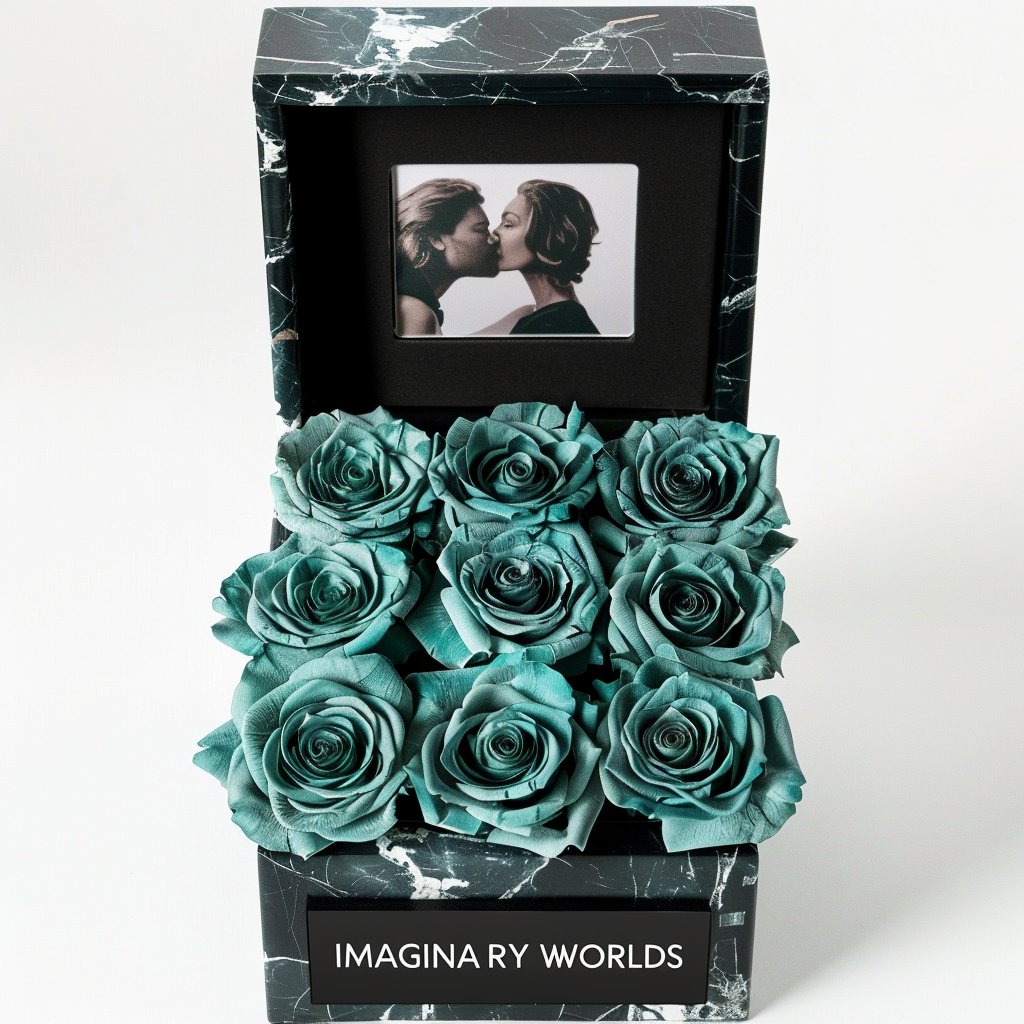 Teal Roses Forever Multimedia Keepsake Box - Imaginary Worlds