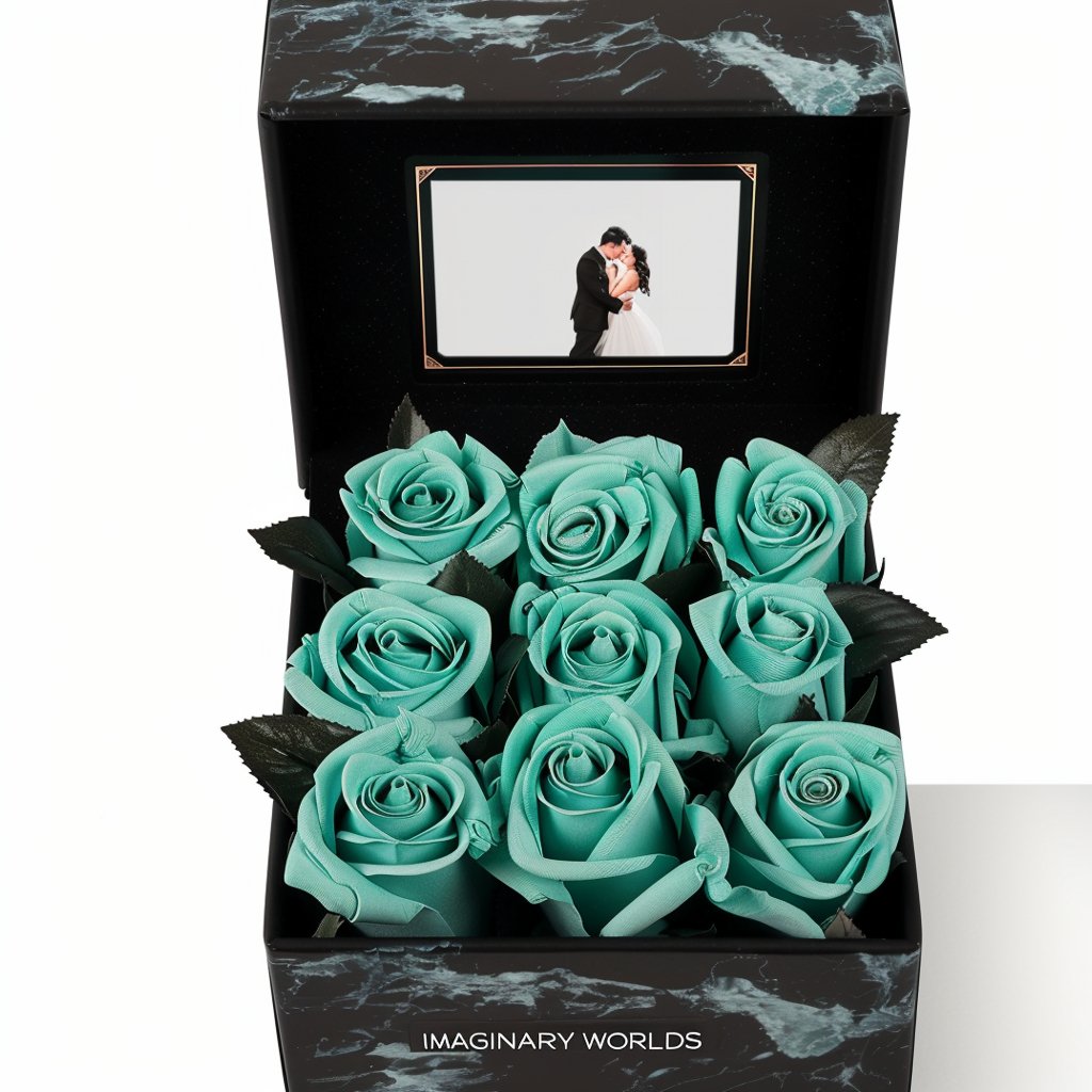 Teal Roses Forever Multimedia Keepsake Box - Imaginary Worlds