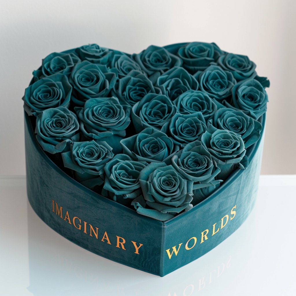 U Shape Roses Teal Roses in Tiffany Blue Heart-Shaped Velvet Box – Preserved Roses at ...