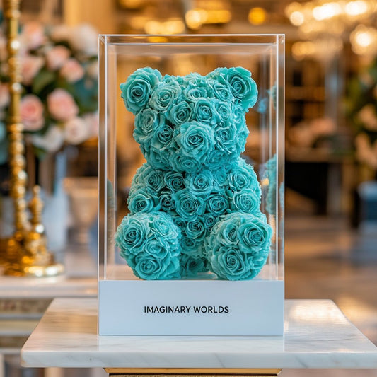 Tiffany Blue Preserved Rose Bear - Imaginary Worlds