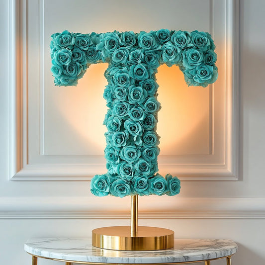 Tyche Teal Rose Letter T Lamp - Imaginary Worlds