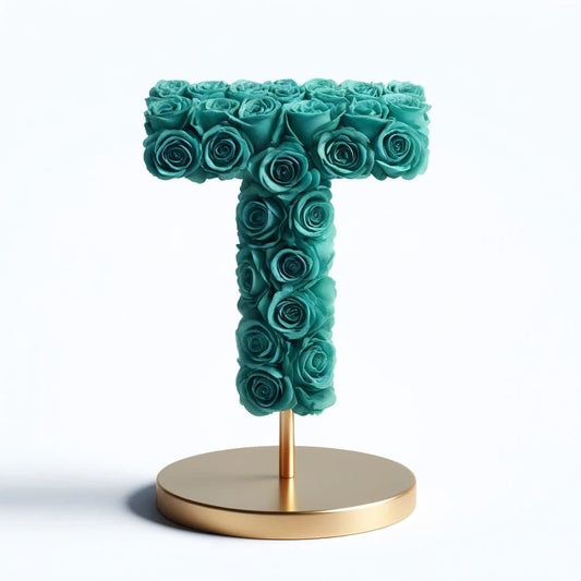 Tyche Teal Rose Letter T Lamp - Imaginary Worlds