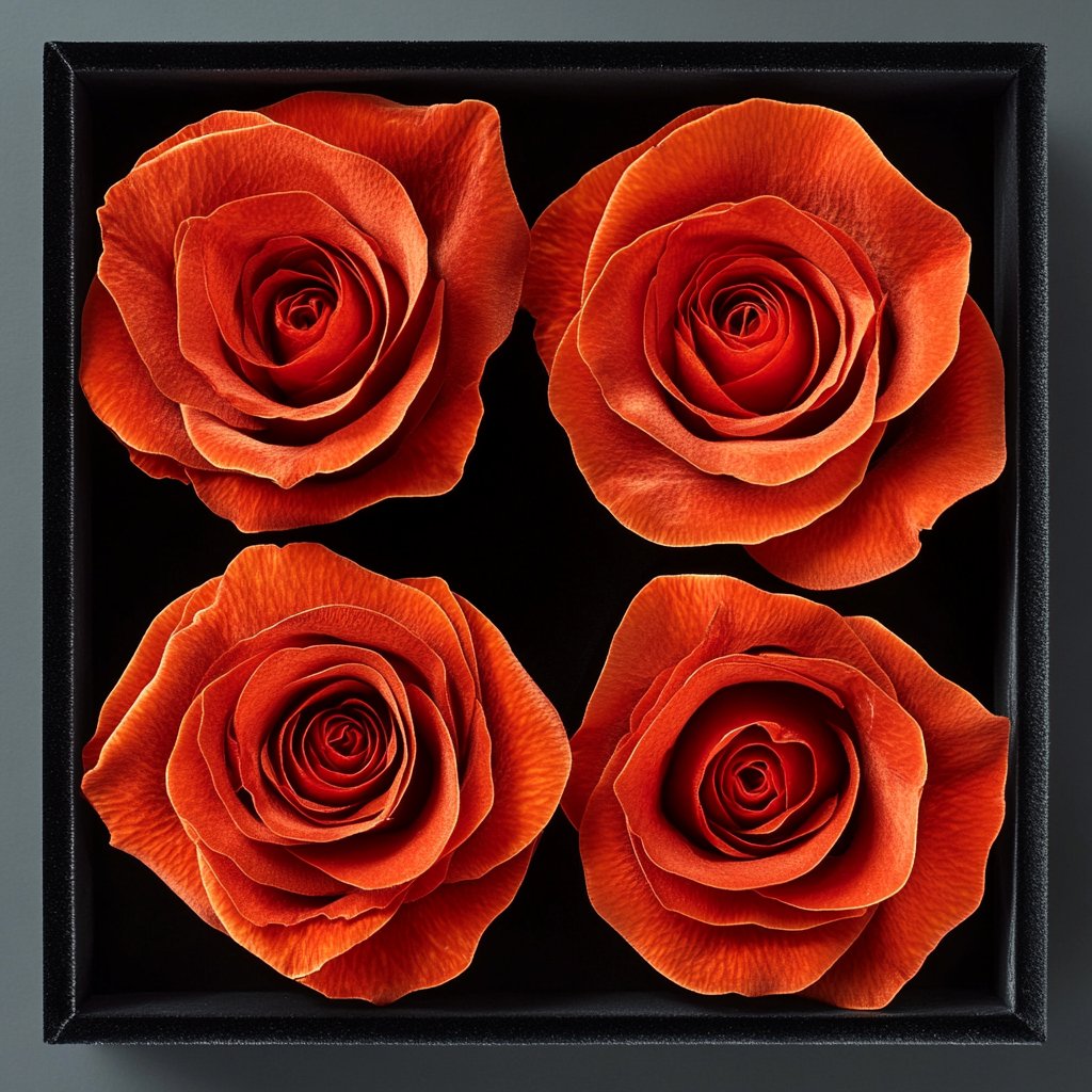 Vivid Orange Forever Roses in Black Velvet Box - Imaginary Worlds