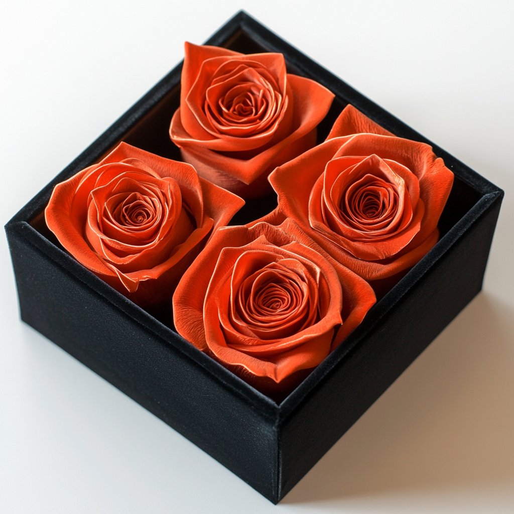 Vivid Orange Forever Roses in Black Velvet Box - Imaginary Worlds