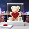 White Rose Bear with Red Roses Heart - Imaginary Worlds