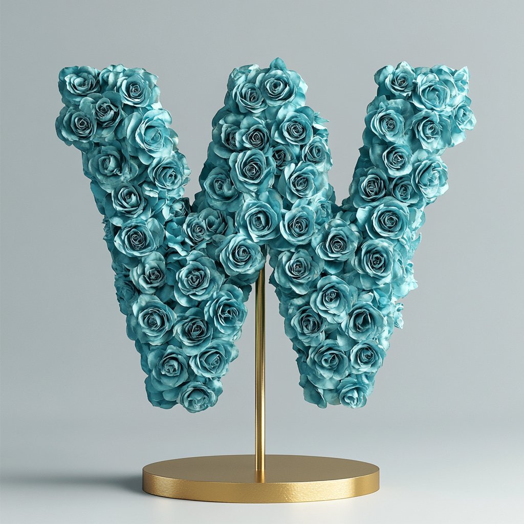 Windsor Teal Rose Letter W Lamp - Imaginary Worlds