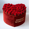 Wine Red Forever Roses in Heart - Shaped Velvet Box - Imaginary Worlds