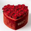 Wine Red Forever Roses in Heart - Shaped Velvet Box - Imaginary Worlds