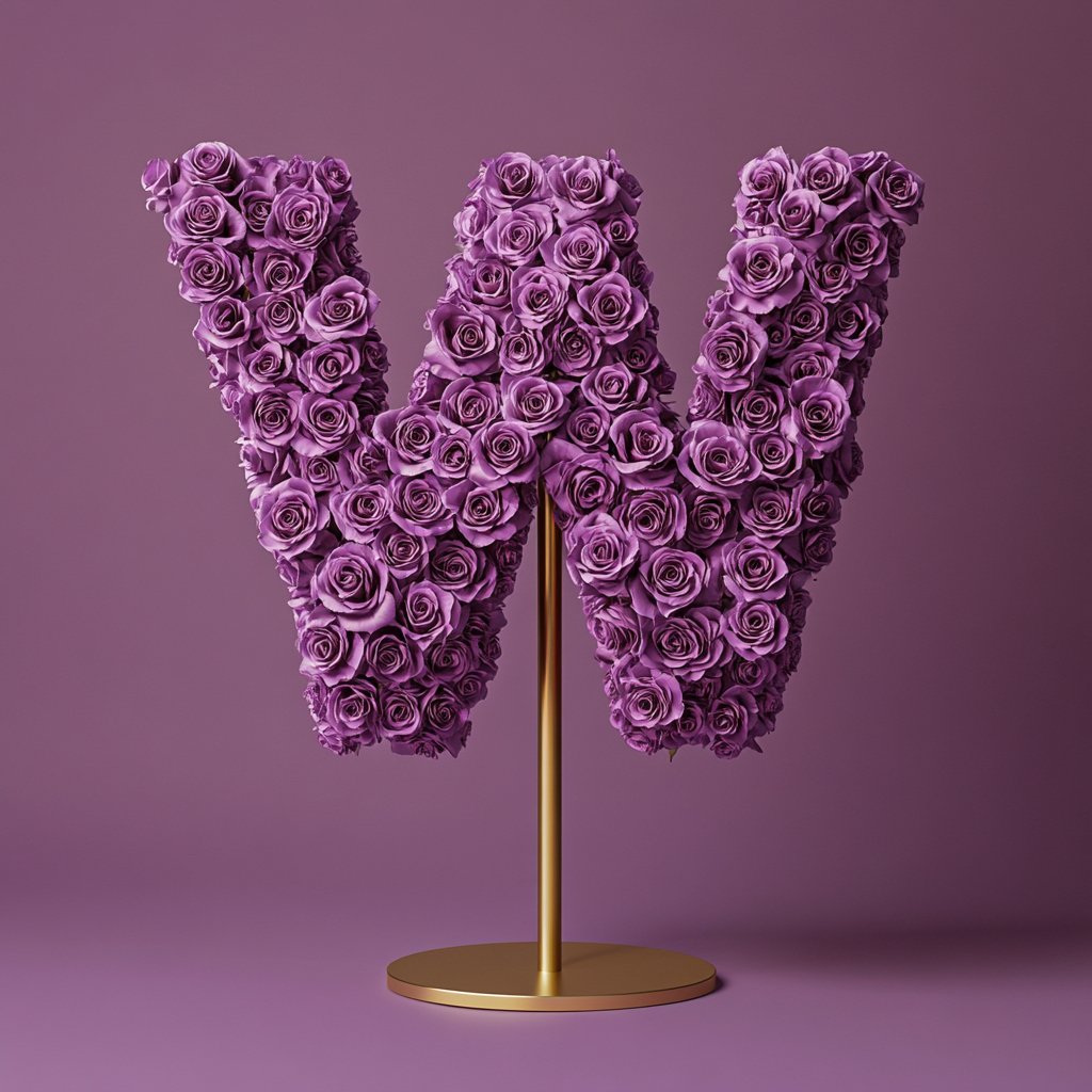 Wisteria Purple Rose Letter W Lamp - Imaginary Worlds