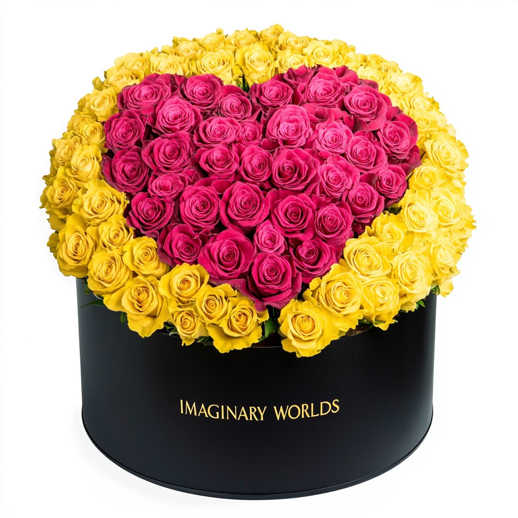 Yellow Ramo Yellow Ramo Buchon with Pink Rose Heart – Preserved Roses at Imaginary ...