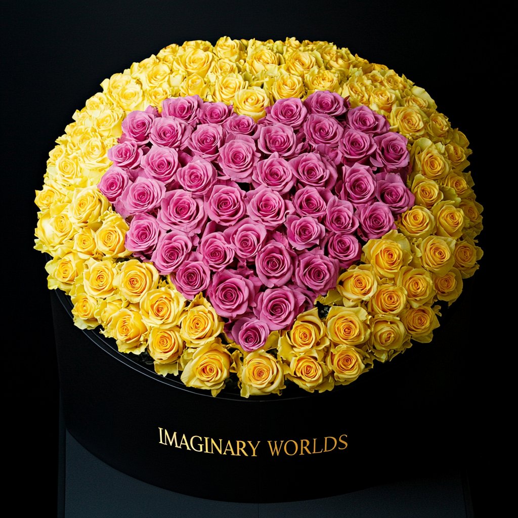 Yellow Ramo Yellow Ramo Buchon with Pink Rose Heart – Preserved Roses at Imaginary ...