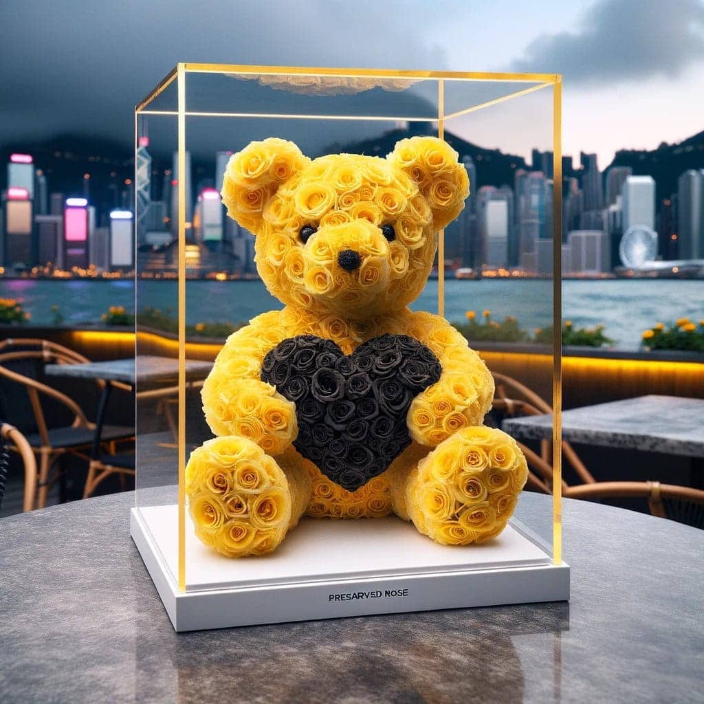 Yellow Rose Bear with Black Roses Heart - Imaginary Worlds